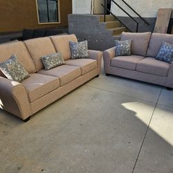 Brand New Sofa & Love Seat Light Brown Fabric W/ Pillows $649  
