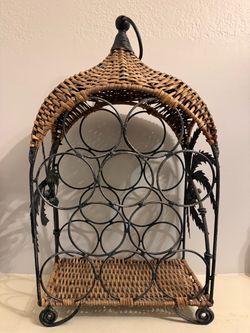 Vintage Wicker & Metal Wine Rack