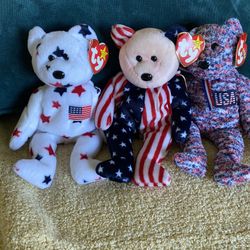  Lot of 3 Beanie Babies USA 2000, Spangle 1999 and Glory 1997.