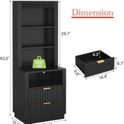 🥨ADORNEVE Tall Fluted Nightstand, Side Table with Drawers & Open Shelf, Mid Century Modern Night Stand with Metal Handle, Wooden Bedside End Table