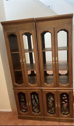 2 pieces of Wood Display Cabinets with Glass Doors
