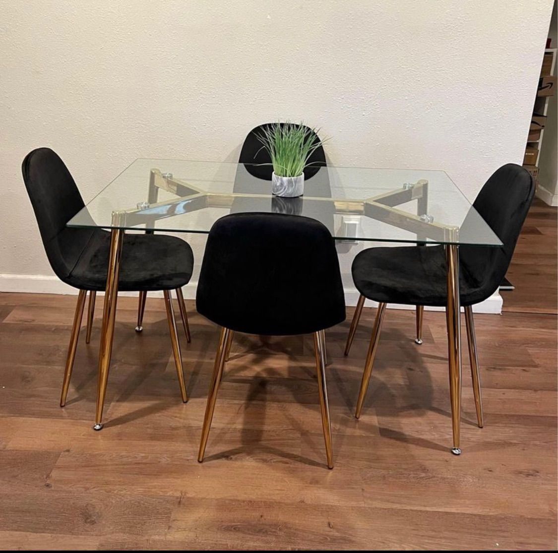 Black Modern Glass Dining Table Set