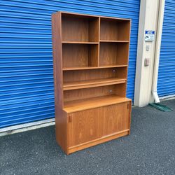 Mid Century Modern Danish Teak Large Bookshelf With Storage