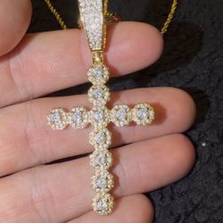 Iced Out Moissanite Cross Pendant And Chain 