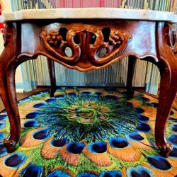 Hollywood Regency Victorian Rococo Style Walnut &Marble Top Parlor Coffee Table Italy 17.5"×24"