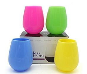 NEW! Set of 4 Silicone Wine Glasses, Unbreakable Shatterproof Flexible Rubber Cups Glamping Party Gear, Drinkware Set for Camping, BB