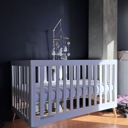 Baby Crib + Mattress + Protector – NEW