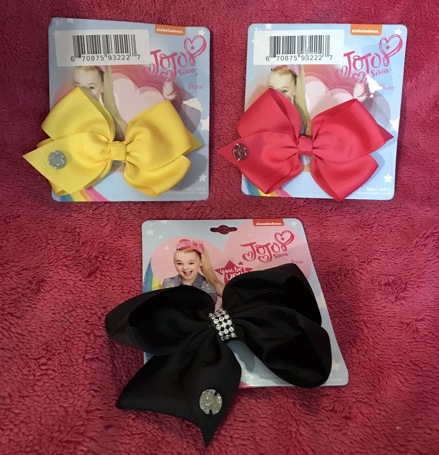 Nickelodeon Jojo Siwa Hair Bow Clip Set Of 3 Black Pink Yellow NEW!