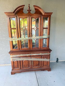 Vintage Wood China Cabinet with Glass Doors