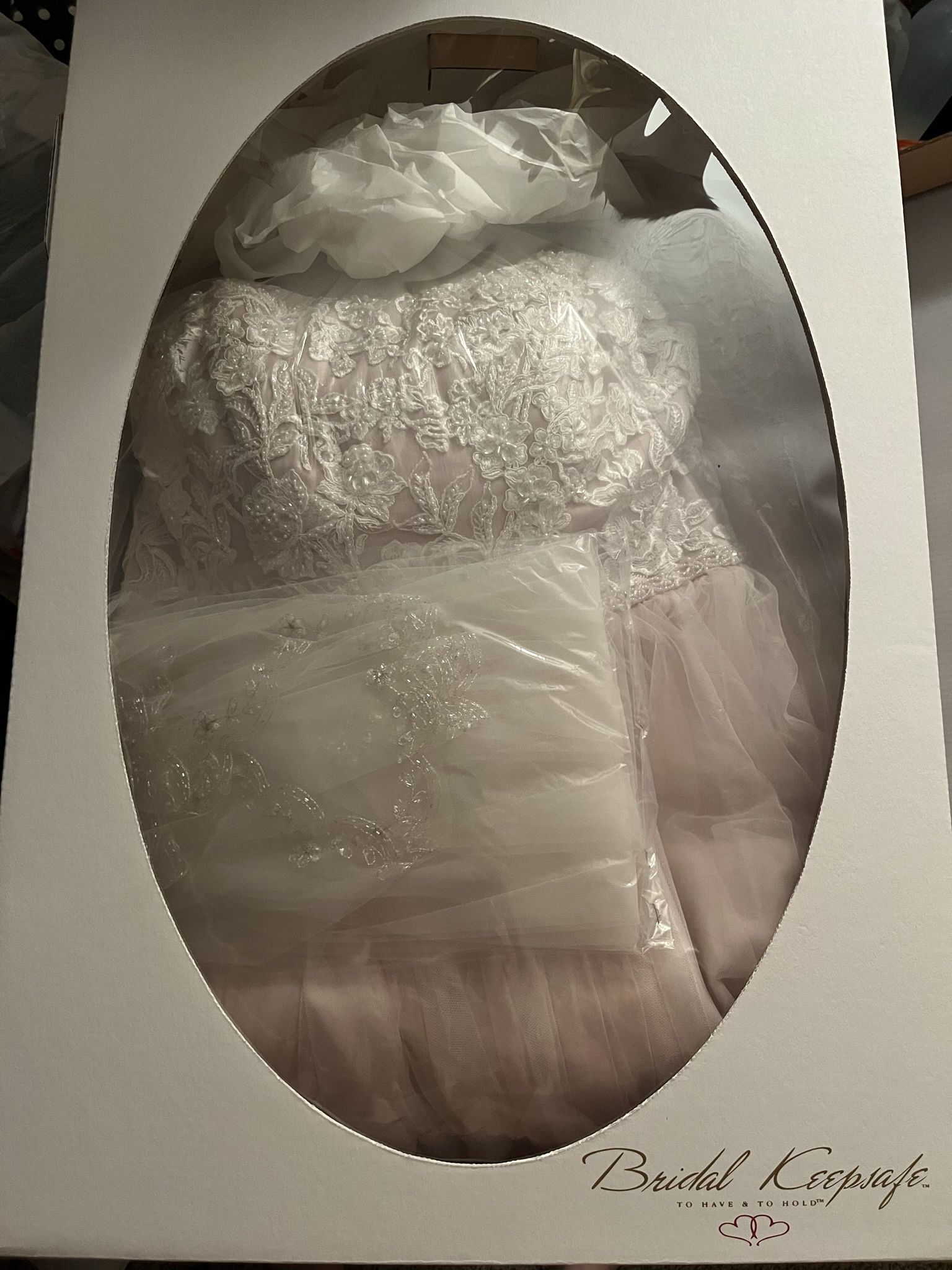 Blush/Ivory David’s Bridal Ballgown Wedding Dress