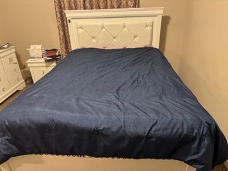 White Bed Frame with Tufted Headboard