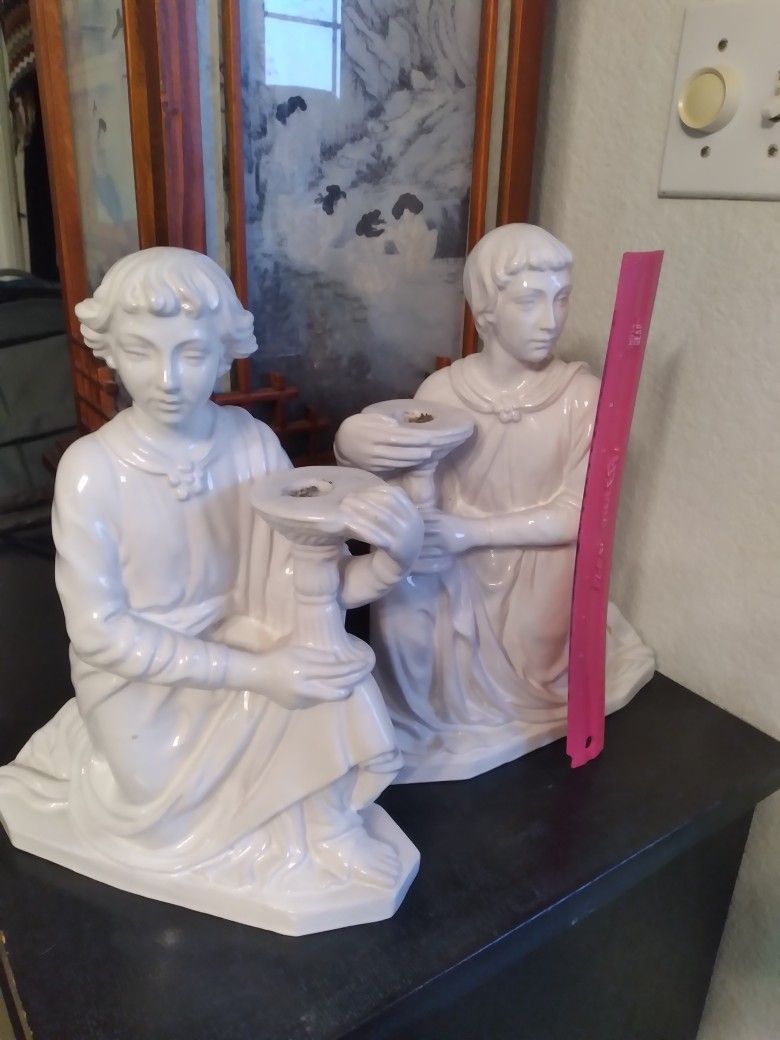 1950's Zaccagnini Italian Pottery Roman Greek Figural Candle Holder Pair