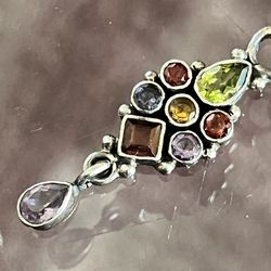 Sterling Silver Pendant with Colored Crystal/Glass Stones