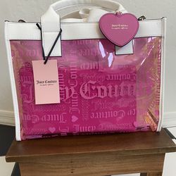JUICY COUTURE Heart Multi Beachin Large tote bag & pink clutch 