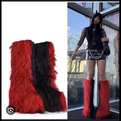 CLUB EXX LIQUID RHYTHM FAUX FUR BOOTS - RED