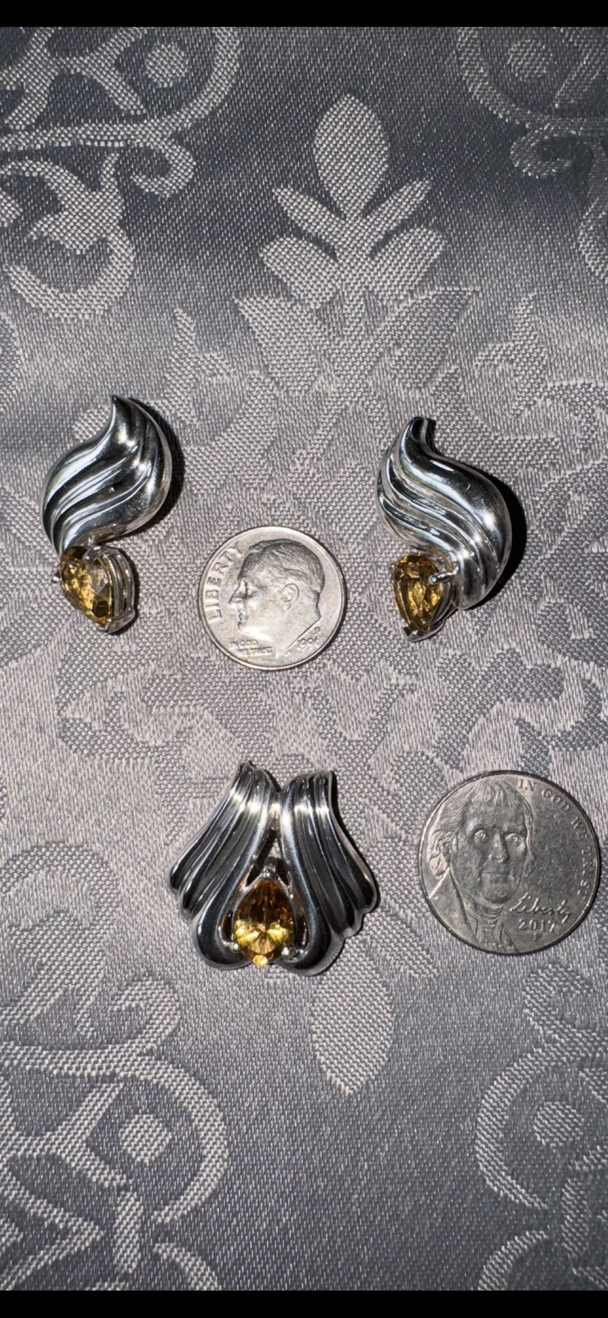 STERLING SILVER: Genuine CITRINE, Pendant, Earring SET