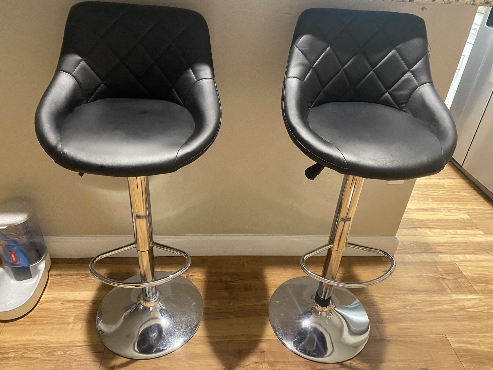 2 Leather Black Barstools 