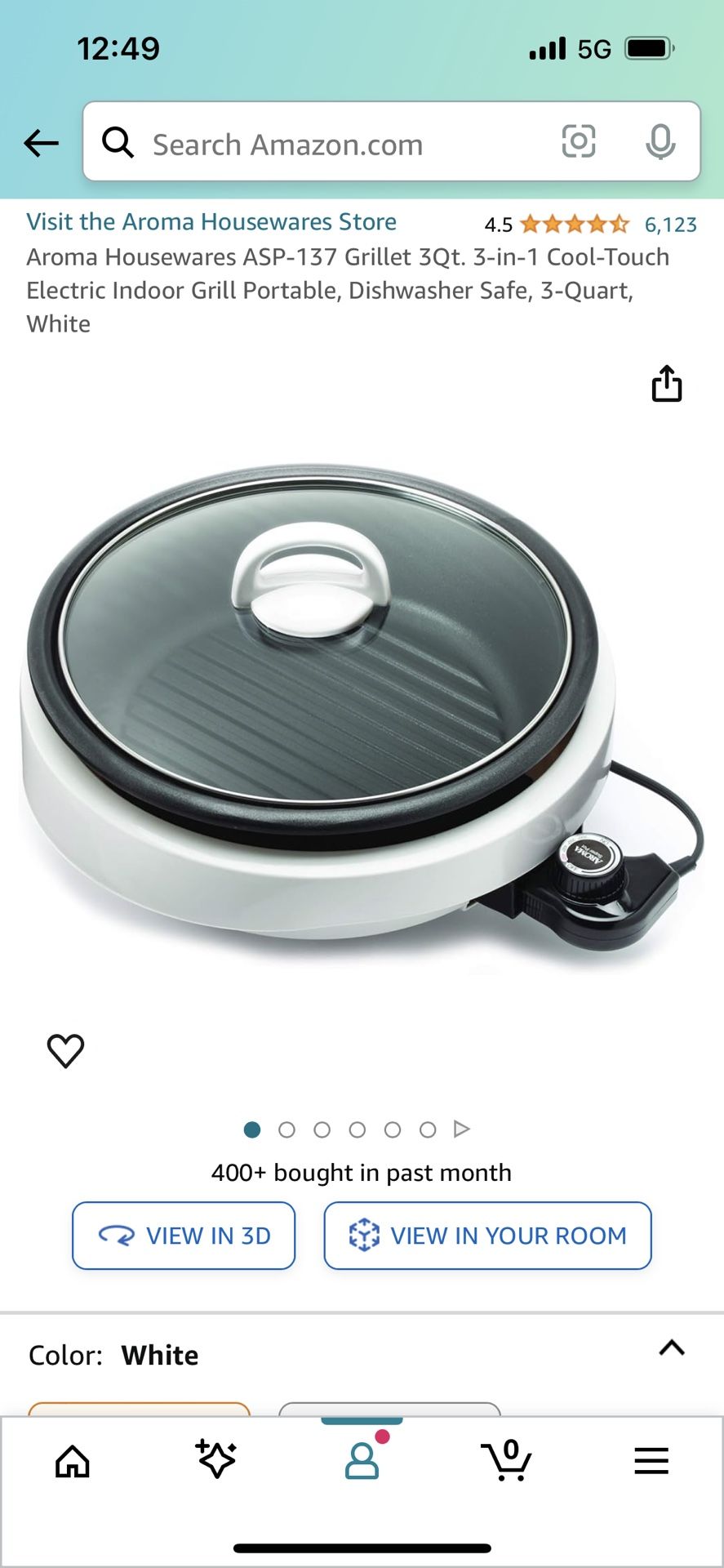 Aroma Portable Electric Indoor Grill 3 Qt