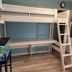 Twin Loft Bed With Desk, Mattress, Bedding Included 