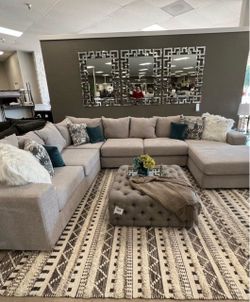 Large Gray U-Shaped Sectional Sofa