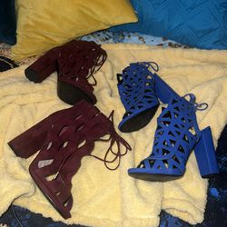 Peep Toe Heels Ankle Sandal-Boots-Shoes Style - Size 7.5 (blue) Size 8 (burgundy)