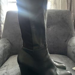 Black Wedge Heel Knee-High Boots – Size 10