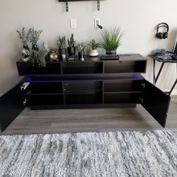 Black LED TV Stand/Decor Unit-storage and outlets