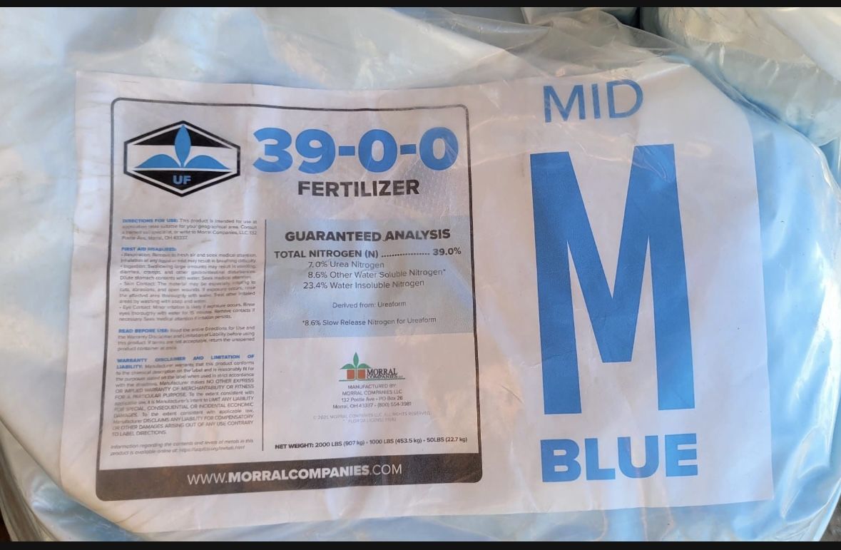Fertilizer Nitrogen (N), 39.0%.