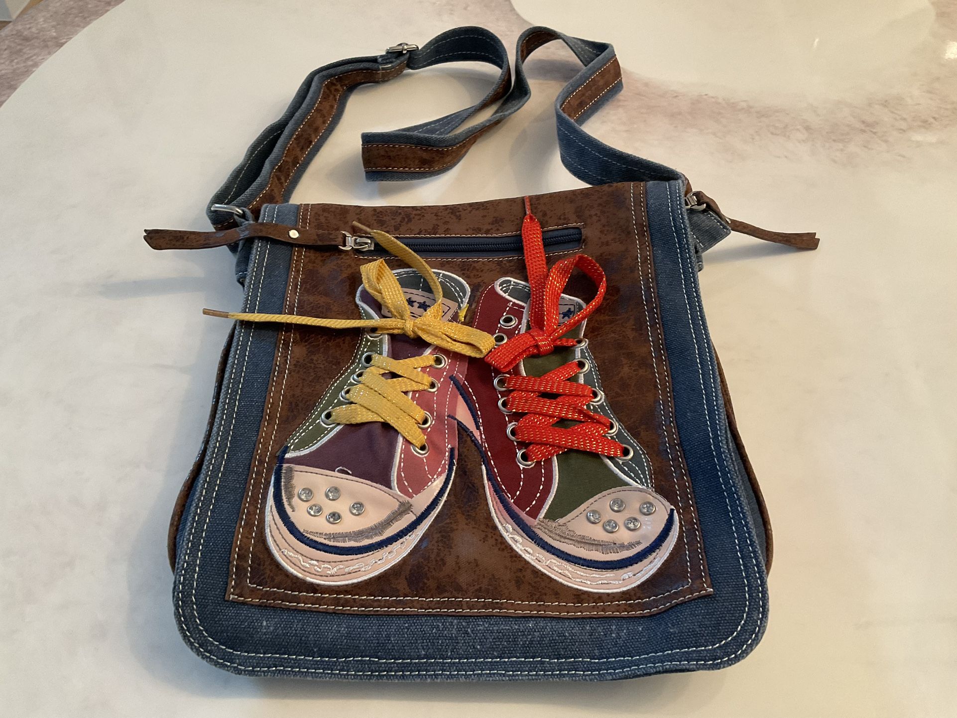 Women’s Denim And Leather Shoulder Bag