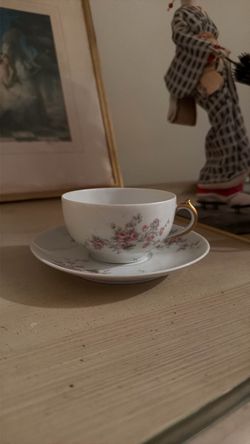 Porcelain Teacup and Saucer with Floral Design