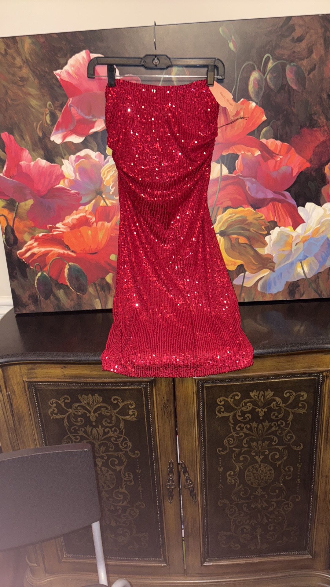 NWT Juniors size S Red Sequin Tube Mini Dress Priced Low To Sell Quick