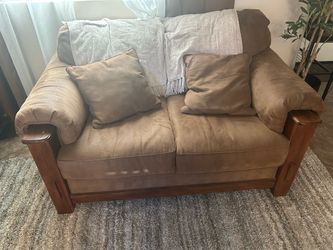Brown suede sofa and love seat