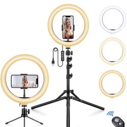 10.2" Ring Light with Bluetooth  Remote  Phone Tripod Stand & Phone Holder, Bluetooth Upgraded Dimmable LED Ring Light 