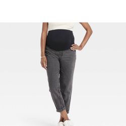 Over Belly Boyfriend Maternity Jeans-black Wash Size 12