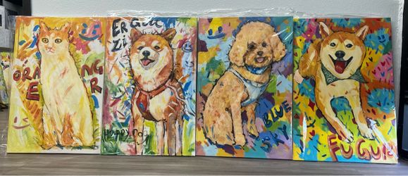 Colorful Dog & Cat Canvas Wall Art – 16” x 24”