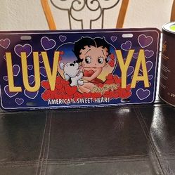 GORGEOUS  PLAQUE BETTY BOOP LUV CAR PLAQUE. LUV YA. AMERICA SWEET HEART 