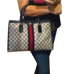 Authentic Vintage Gucci GG Monogram Supreme Sherry Web Ophidia Boston Laptop Satchel Bag