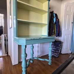 Desk, bookshelf, vanity