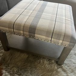 Solid Wood and Fabric Pier 1 Ottoman