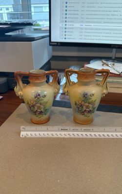 English?  Hand Painted Flower Vases, Antique