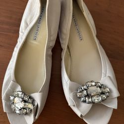 Vera Wang Lavender Label  Leather Jeweled rhinestone peep-toe  Ballet flats