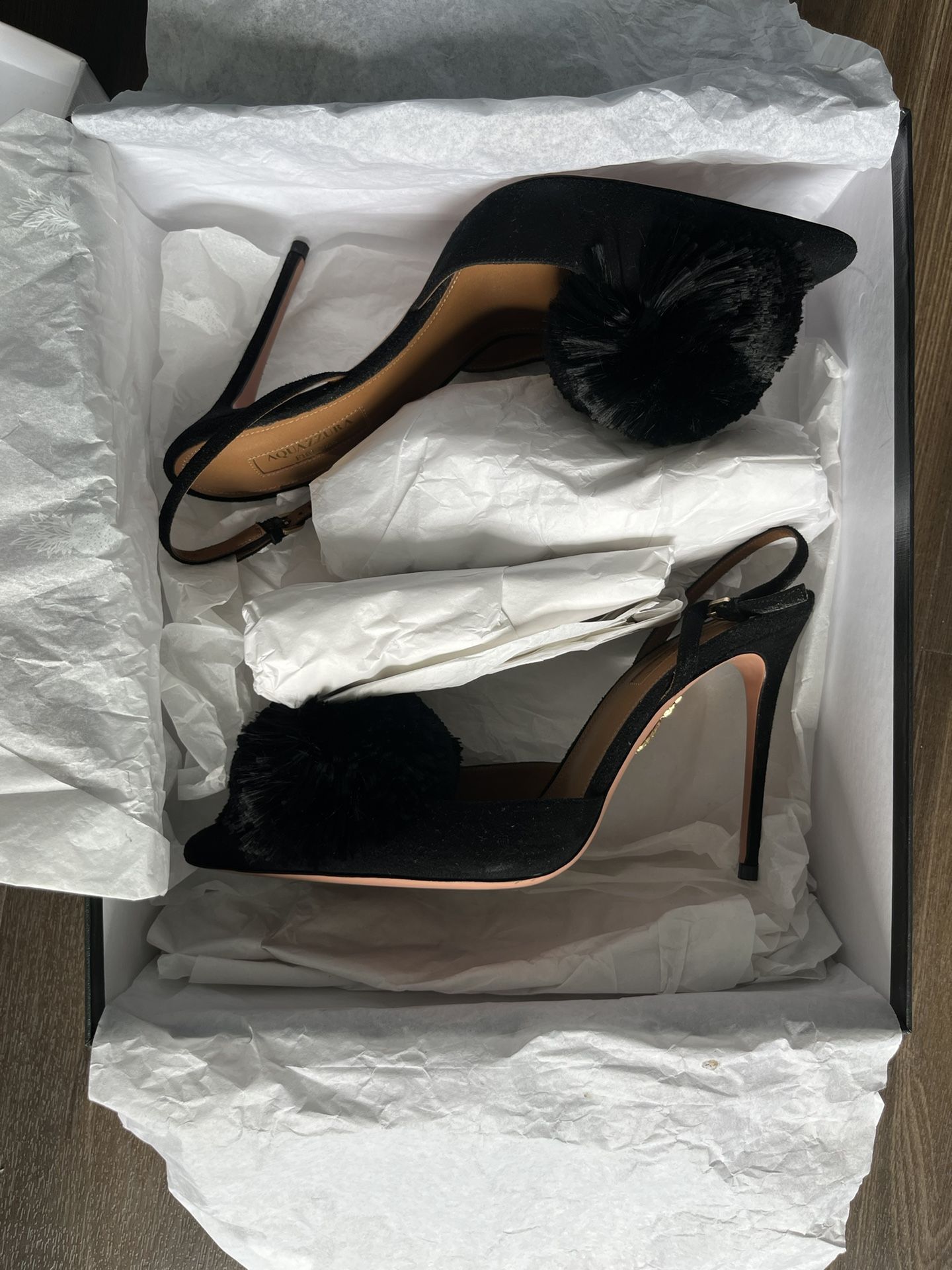 Black Aquazzura Powder Puff Slingback 105cm