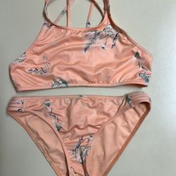 Roxy Girl’s Crop Top Peach Floral Bikini Set - Size 12 - VGUC