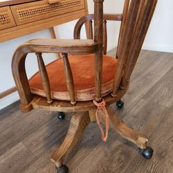 Vintage Wood Reclining Swivel Chair Boho