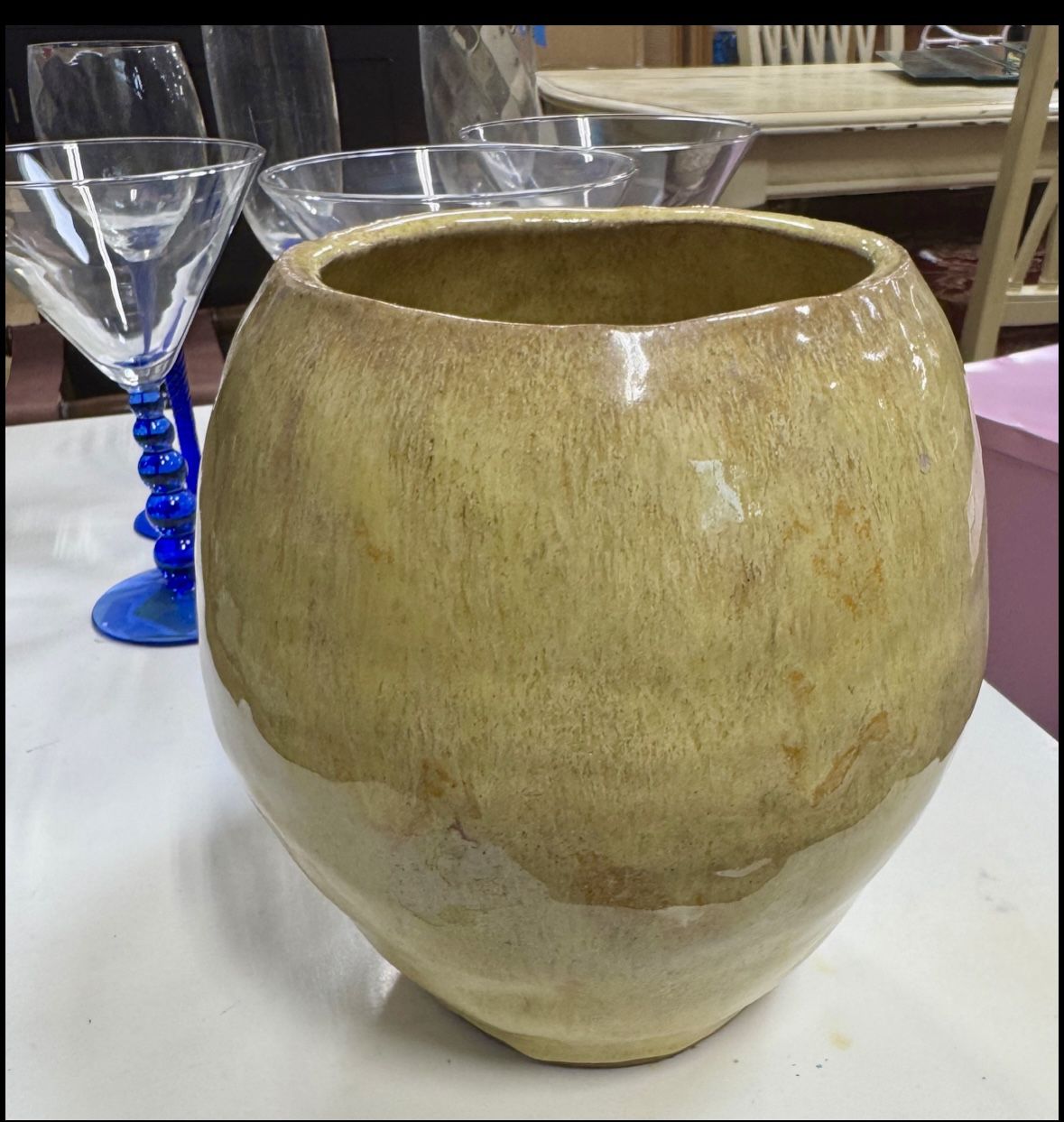 Vintage Ceramic Yellow Vase Pottery Antique