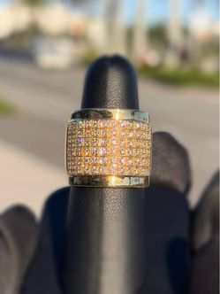 18k Solid Yellow Gold 1.1CTW Natural Diamond Wide Band Cluster Ring Sz 7.5