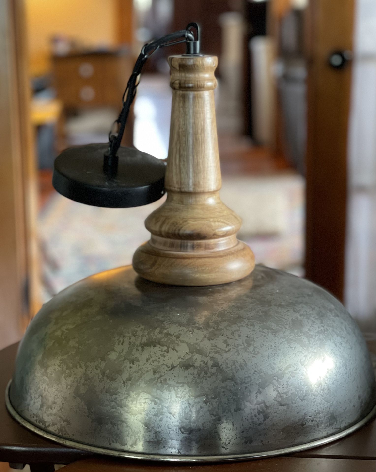 Wood And Metal Antique Look Stainless Steel Pendant Light