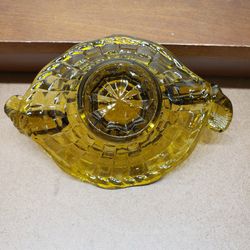 Depression Glass | Candy Dish | Leaves Handle | Footed