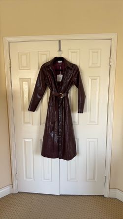 NEW Burgundy Faux Leather Belted Trench Coat Dress – Sample Sale