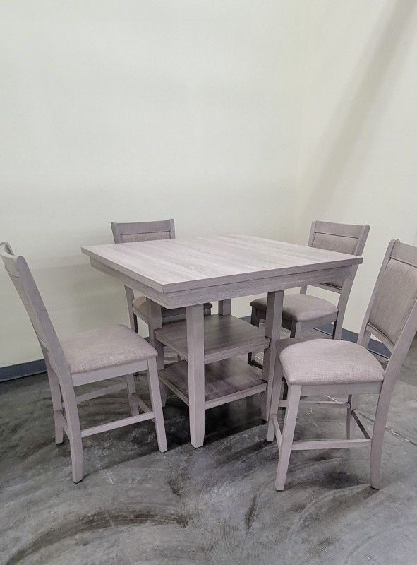 ✅️ 5 pc Wildon studio rustic natural tone finish wood and fabric counter height dining table set ✅️✅️